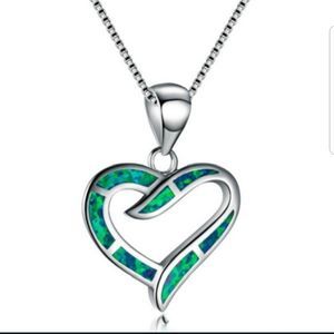 Fire opal Sterling silver heart Necklace